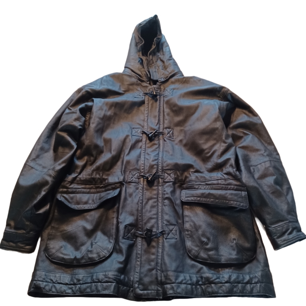 MEN’S IOU LEATHER COAT WITH HOOD SIZE XL
